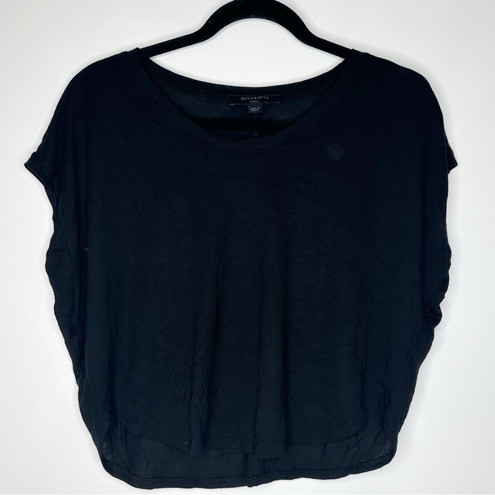 All Saints Classic Black Modal Silk Short Sleeve Top Size Small